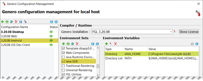 Genero Hosts Management Java SDK environment set
