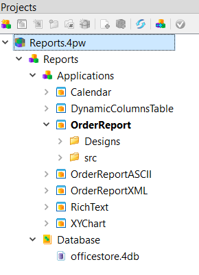 Screen shot of the Reports demo in Project Manager.