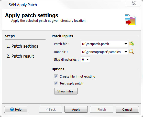 Apply patch dialog.