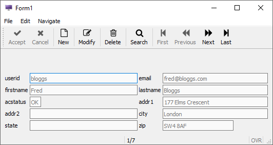 This figure is a screenshot of the application running with the Form1 form displayed.