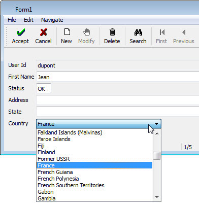 This figure shows an example of a Combobox with populated values.