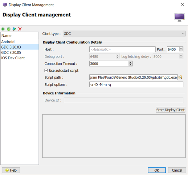 Screen shot of the Display Client Management dialog.