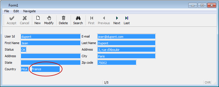 This figure shows an example of a form with a lookup field.