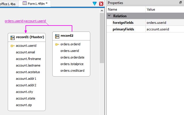 This figure is a screenshot showing the relationship between the master and detail record.