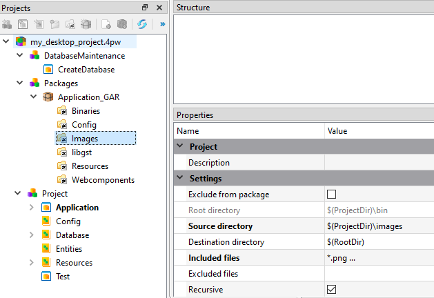 This figure shows the default Root directory structure for a GAR package.