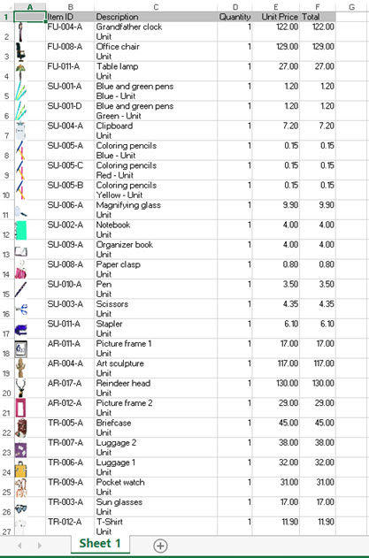 Report has been output to Excel. Columns line up correctly and can be used for calculation