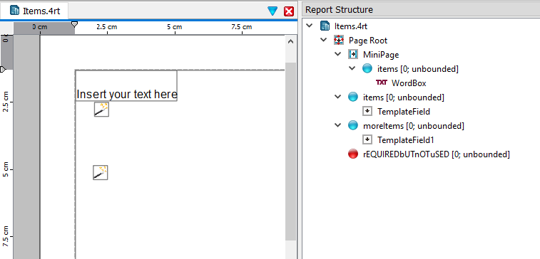 This figure shows the layout of a report template, with report structure.