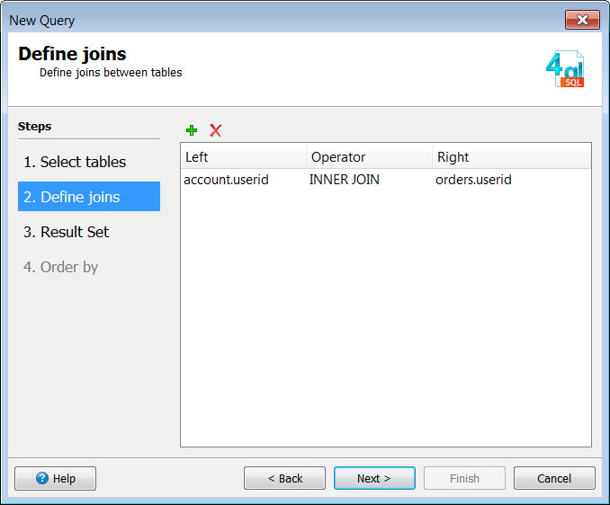 This figure is a screenshot of New Query wizard, Define joins page.