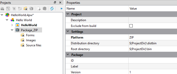 This figure shows a ZIP package for a Hello World project.