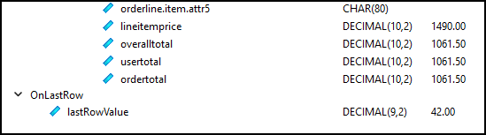 Screen shot of data schema with OnLastRow aggregate variable.