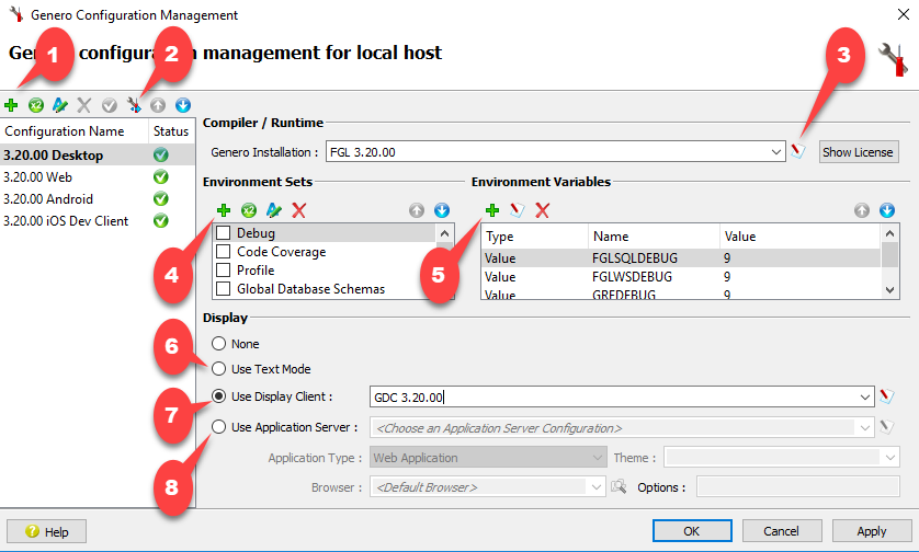 1This figure is a screen shot of the Genero configuration management dialog, as it appears in Genero Studio.