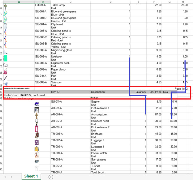 Report has been output to Excel. Columns do not line up correctly and are not useful for calculation