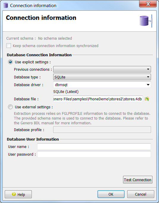 Screen shot of the Connection information dialog.