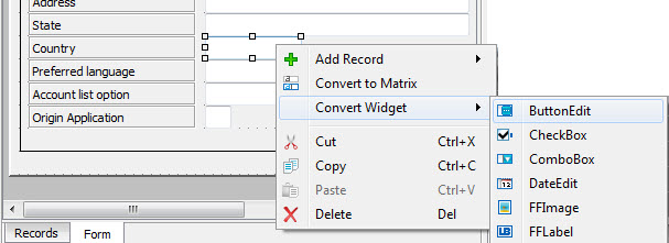 This figure is a screenshot of the Convert Widget menu.