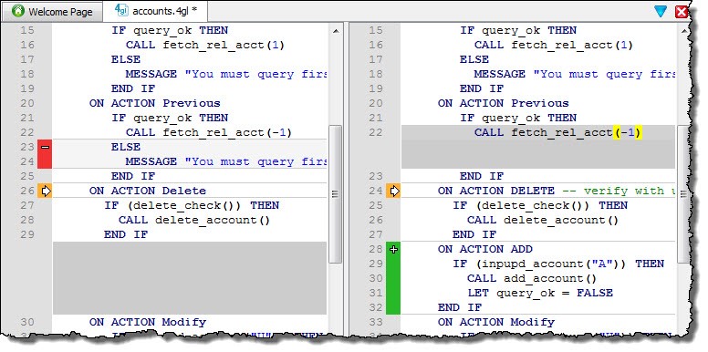 This figure is a screen shot of the Vertical Dual Diff View.