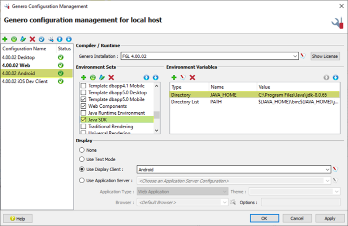 Genero Hosts Management Java SDK environment set