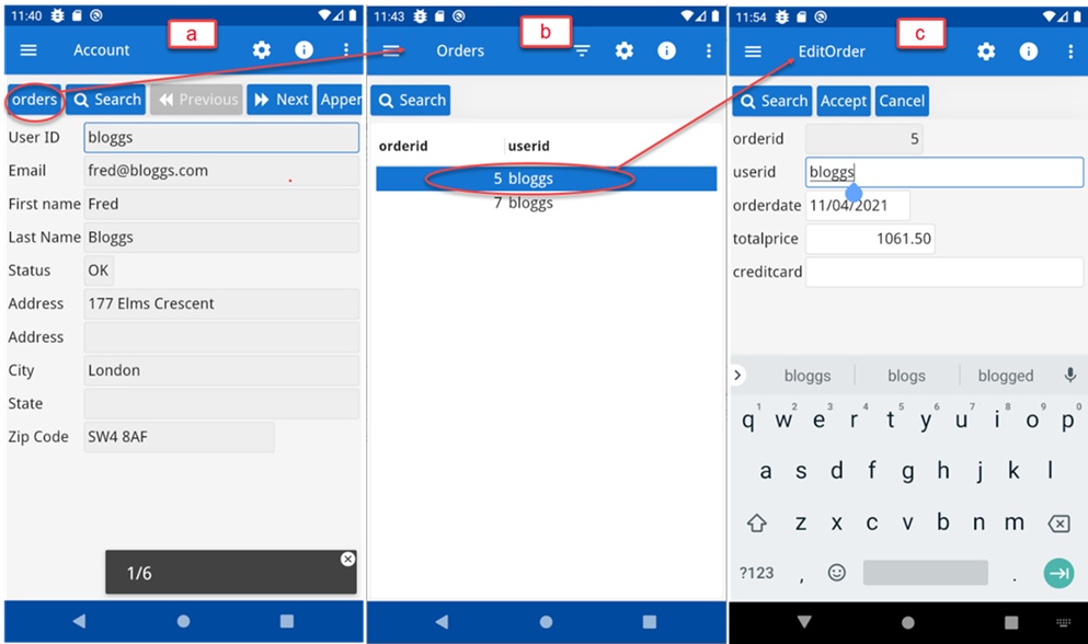 Figure shows a screenshot of the application screens running on the Android emulator