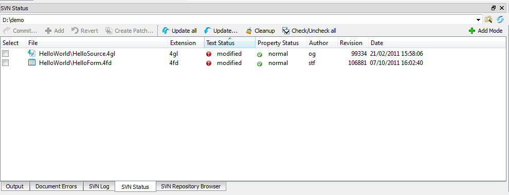 This figure is a screenshot of the SVN Status view.
