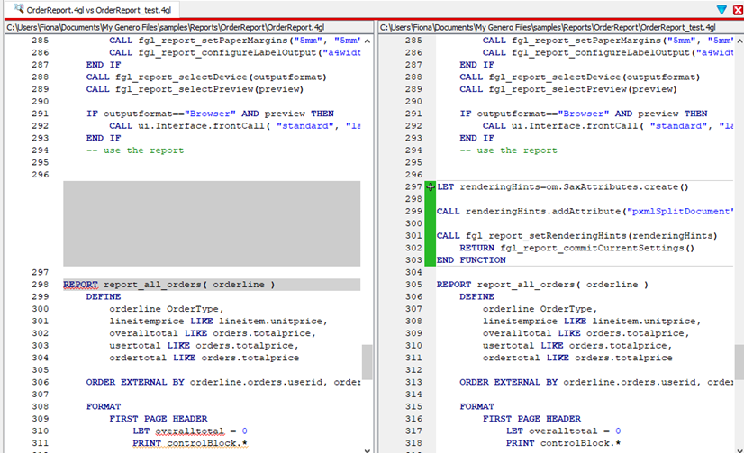 This figure is a screen shot of the Vertical Dual Diff View.