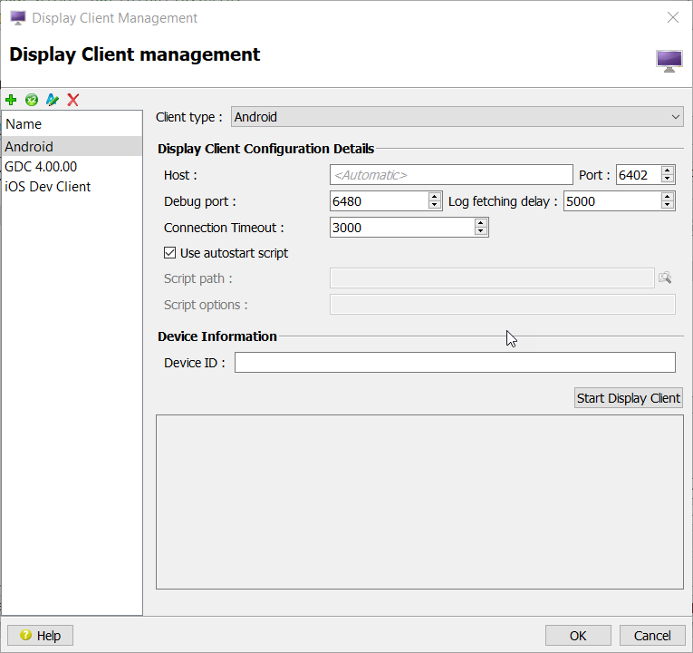 Display client management dialog.