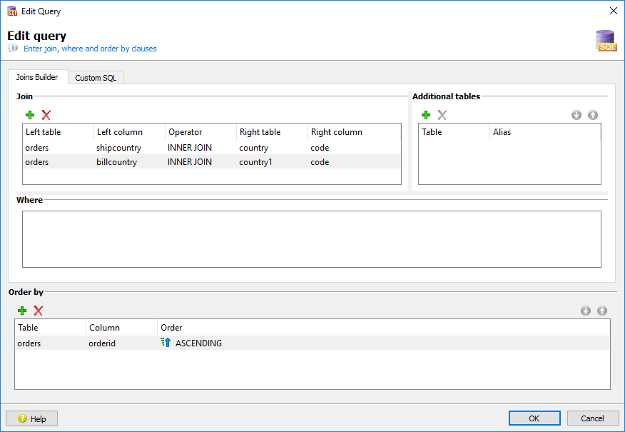 This figure is a screenshot of the Edit query dialog. See the surrounding text for more information about using the Edit query dialog to create a new form for a generated application.