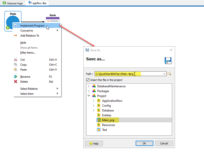 This figure is a screenshot of appflow.4ba diagram and the Save As dialog.