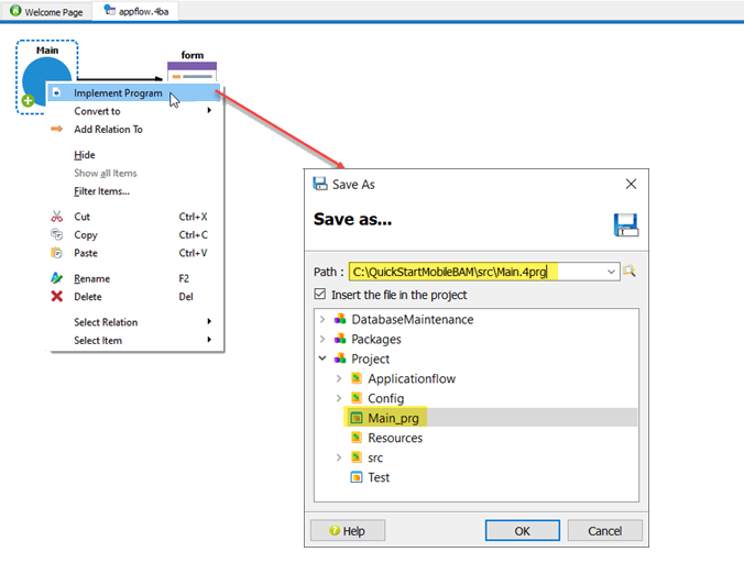 This figure is a screenshot of appflow.4ba diagram and the Save As dialog.