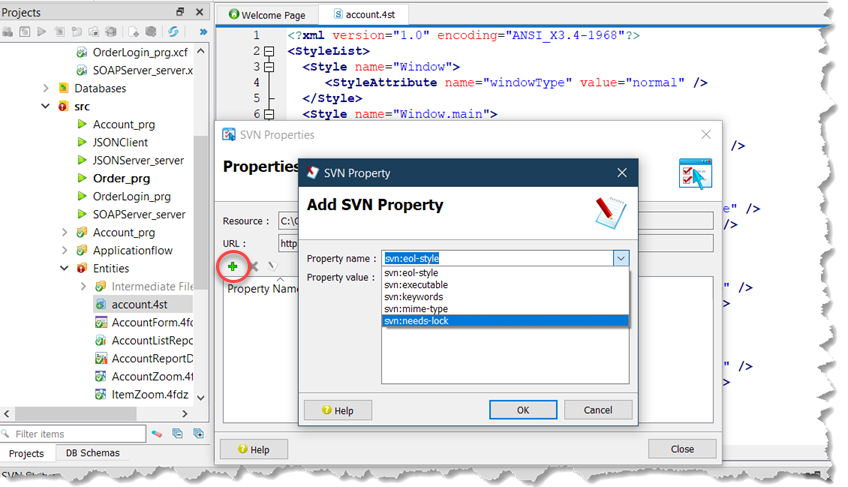 This figure shows the needs-lock property that requires a user to lock a file before modifying it.