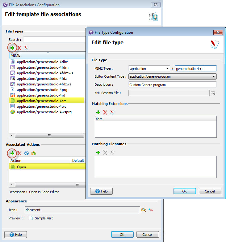 Using the File Type Configuration dialog to add a new file type.