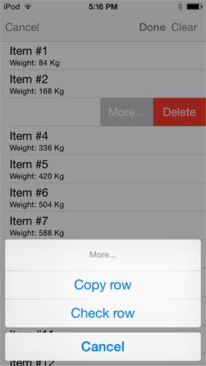 iOS list view with rowbound actions.