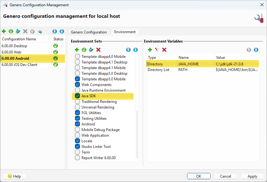Genero Hosts Management Java SDK environment set