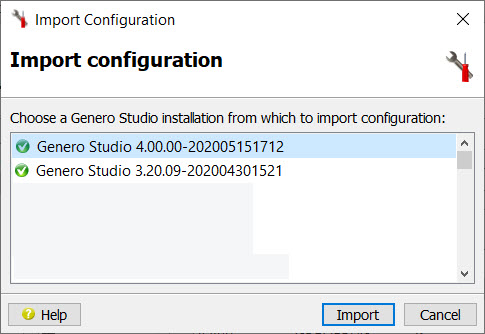 This figure is a screenshot of the Import Configurations dialog.