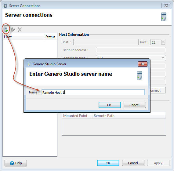 This figure is a screenshot of the Server Connections dialog.