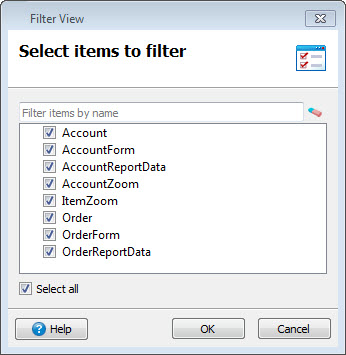 This figure is a screenshot of the Filter View. All entities are checked.