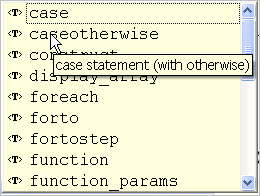 This figure is a screenshot of a code template pop-up with the case template selected.