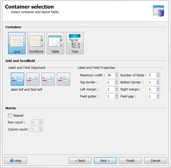 Screenshot of Container selection dialog.