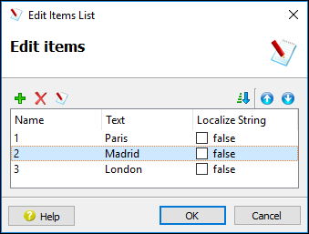 Screen shot showing Edit Item list, with values for Name and Text.