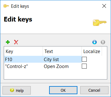 Screen shot of the Edit Keys property editor.