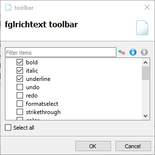 Dialog for setting the fglrichtext Web Component