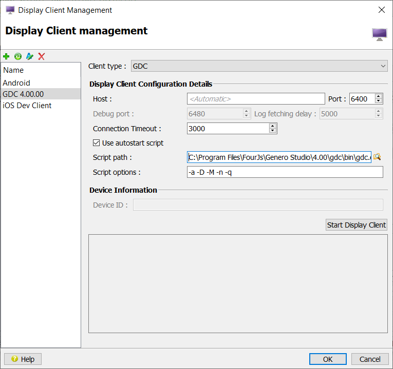 Screen shot of the Display Client Management dialog.