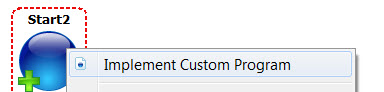 Screenshot showing new action, Implement Custom Program, on context menu of new Program entity.