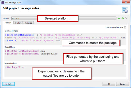 Example package rules for an Android platform.