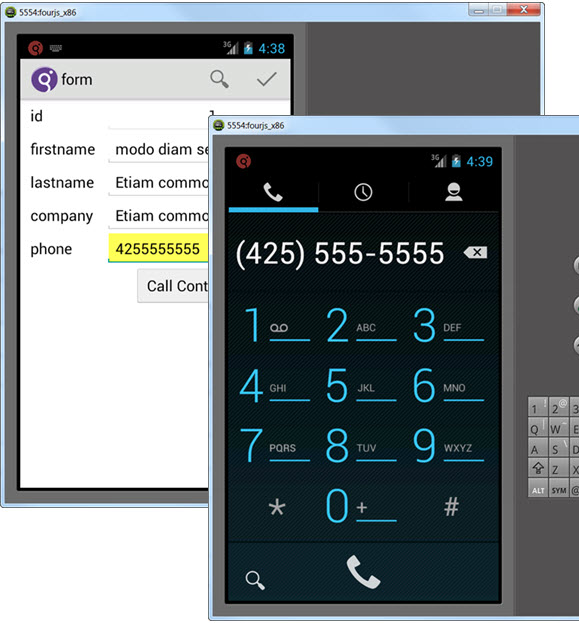 Screen shot of changing phone number and dialing.