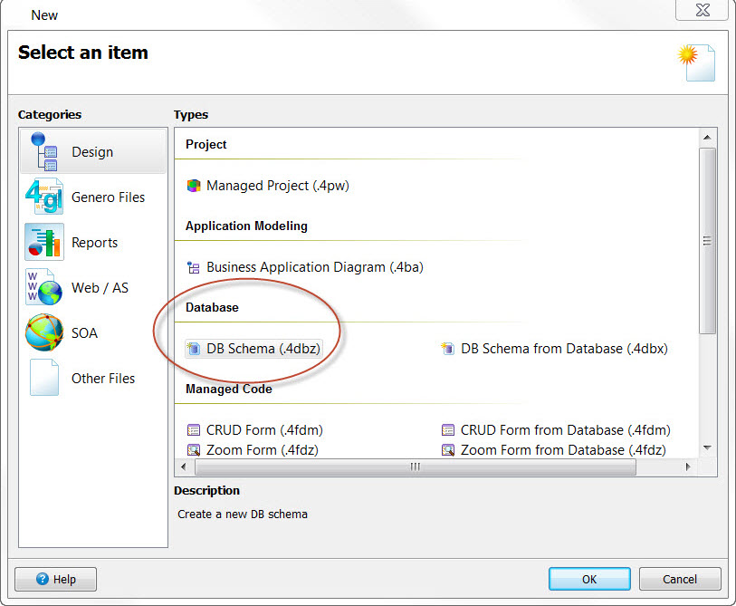 This figure shows the File>>New dialog with the new 4dbz file type circled.