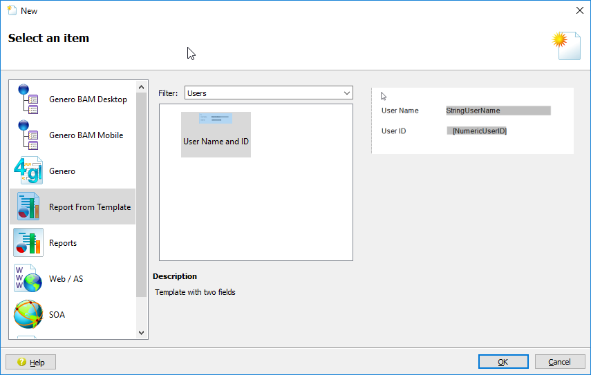 This figure shows the template in the New dialog box