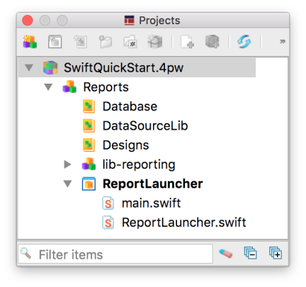 Screen shot of Projects view.