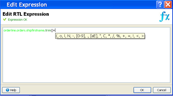 This figure is a screenshot of the Edit Expression dialog, which allows you to enter an expression to determine the runtime value for a report property.