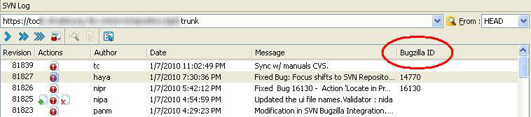 Genero Studio for Report Writer SVN Log with integrated Bugzilla ID field.