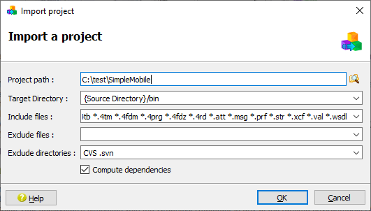 This figure is a screenshot of the Import Project dialog.