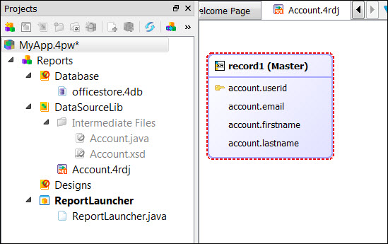 Screen shot showing project and data model diagram.